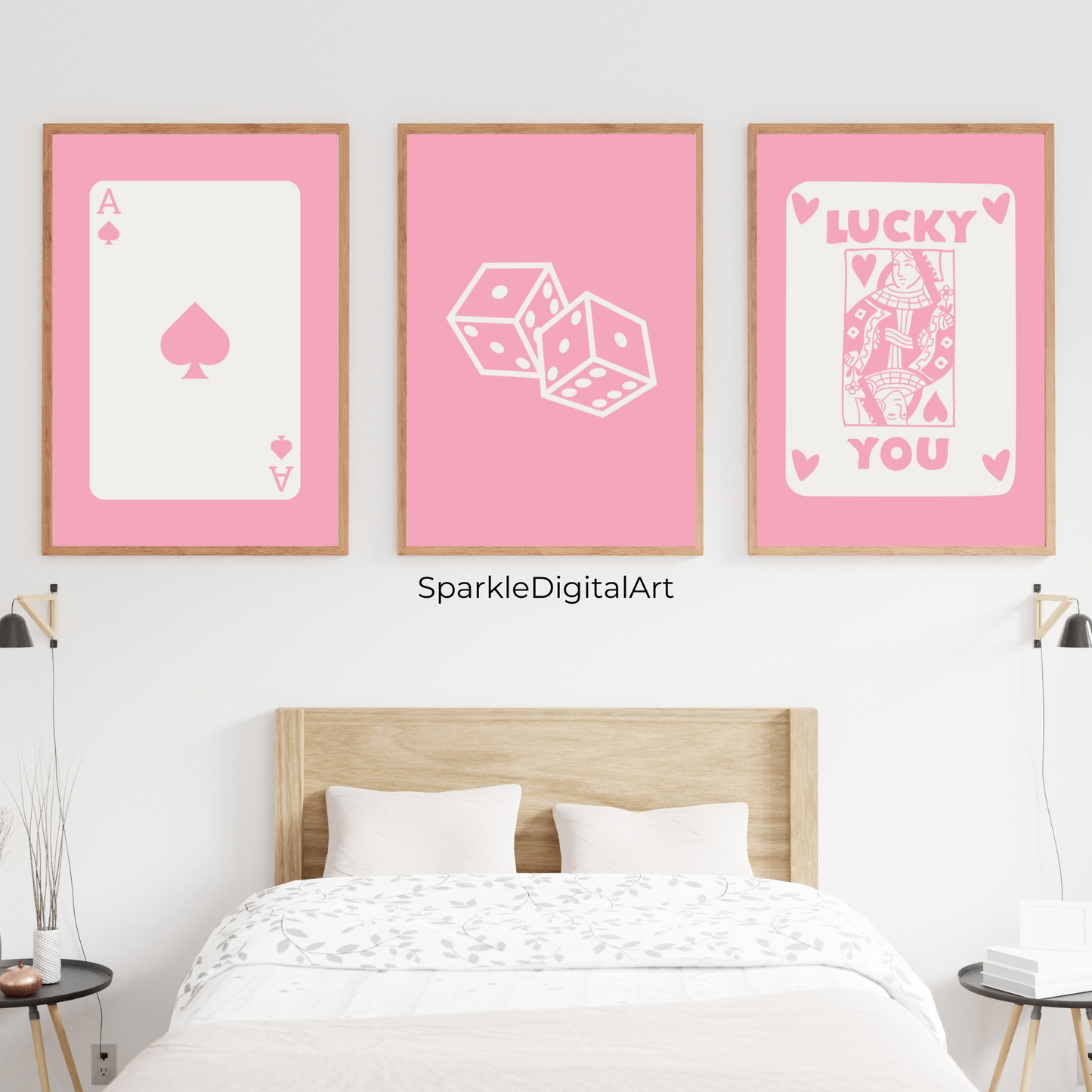 Lucky You Trendy Retro Set of 3 in Pink Wall Art