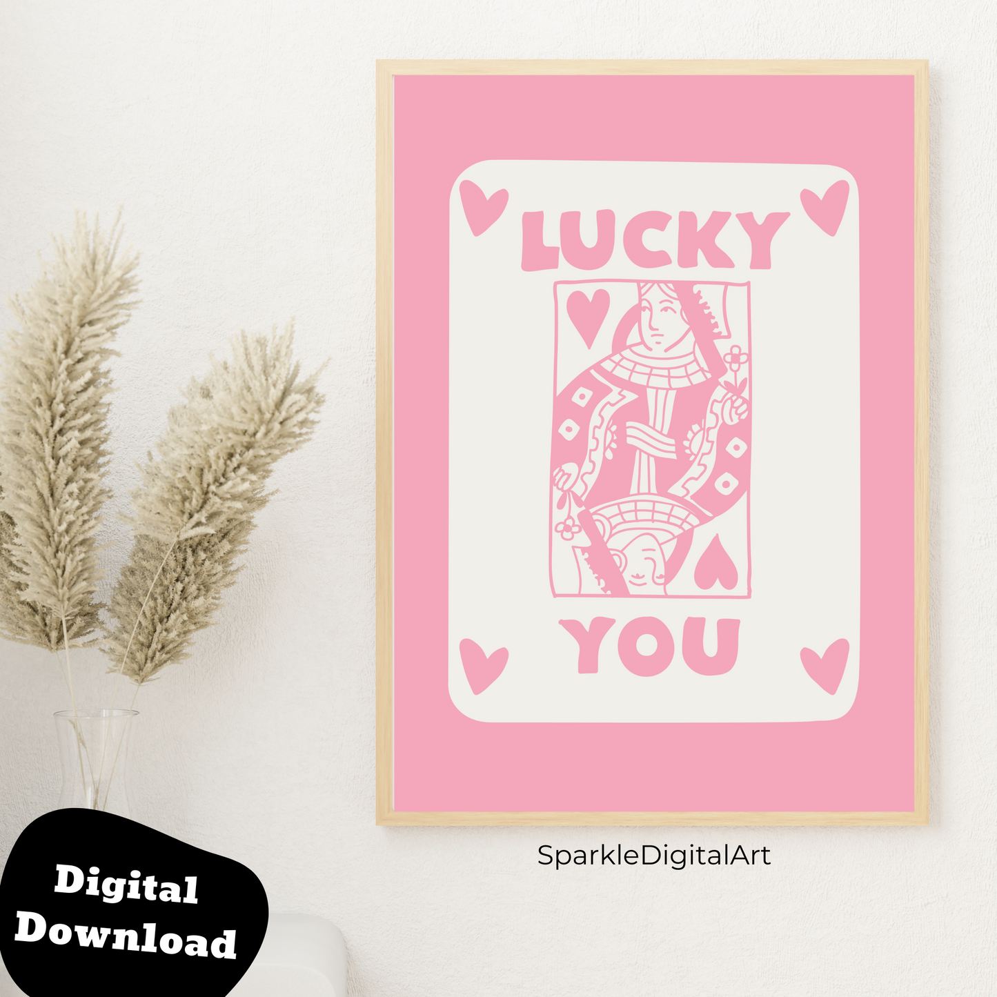 Lucky You Trendy Retro Set of 3 in Pink Wall Art