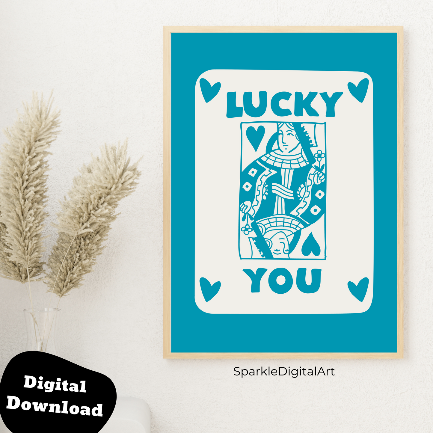Lucky You Trendy Retro Set of 3 in Teal Wall Art