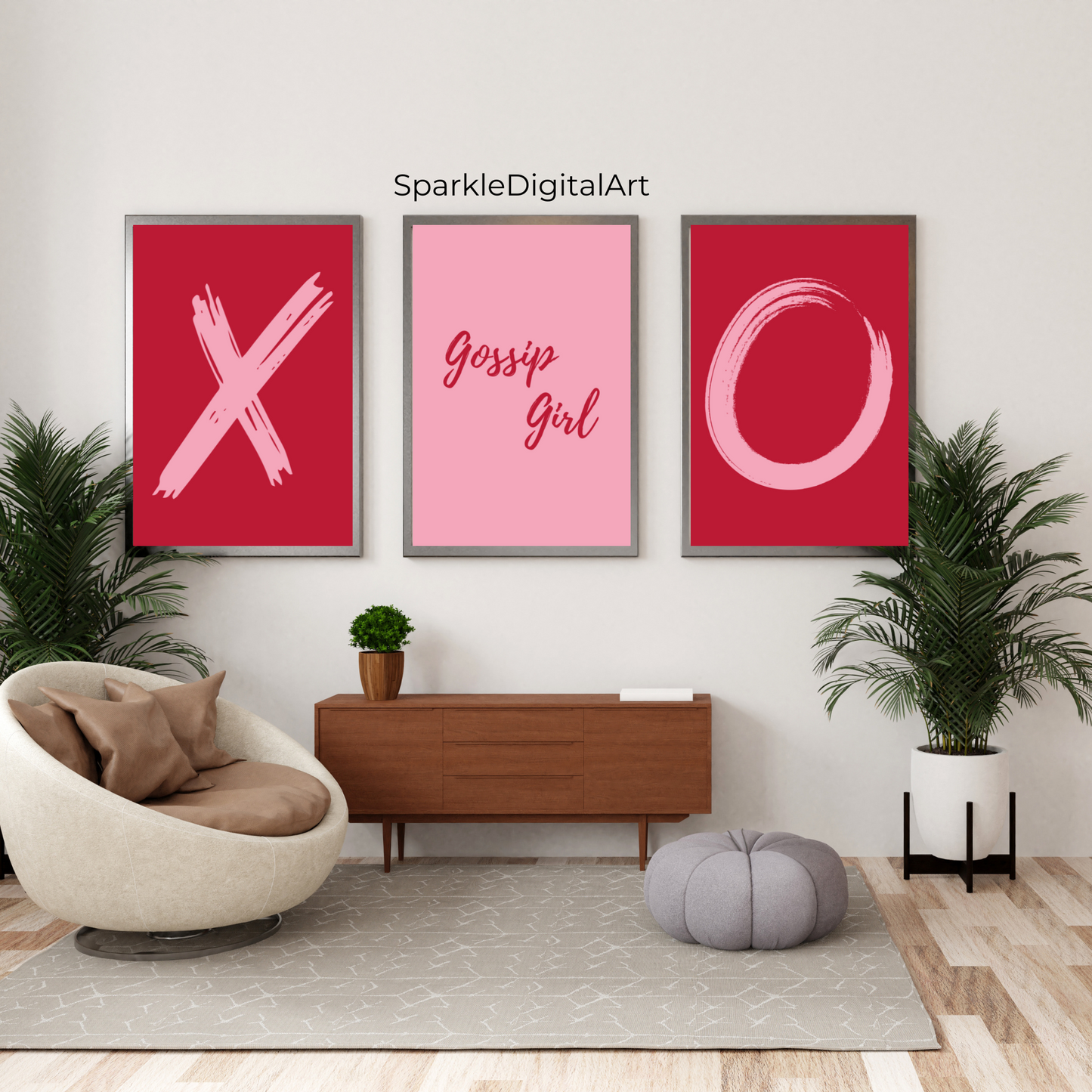 Gossip Girl Red and Pink Minimalist Set of 3 Wall Art
